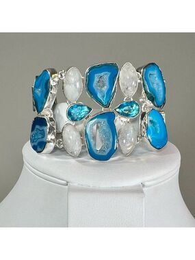 Solar Add on Item - Blue Solar Quartz Moonstone 925 Gemstone Large Bracelet